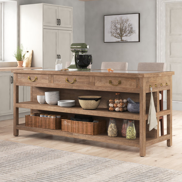 Fernleaf Meghan 214Cm Solid Wood Kitchen Island with Marble Top